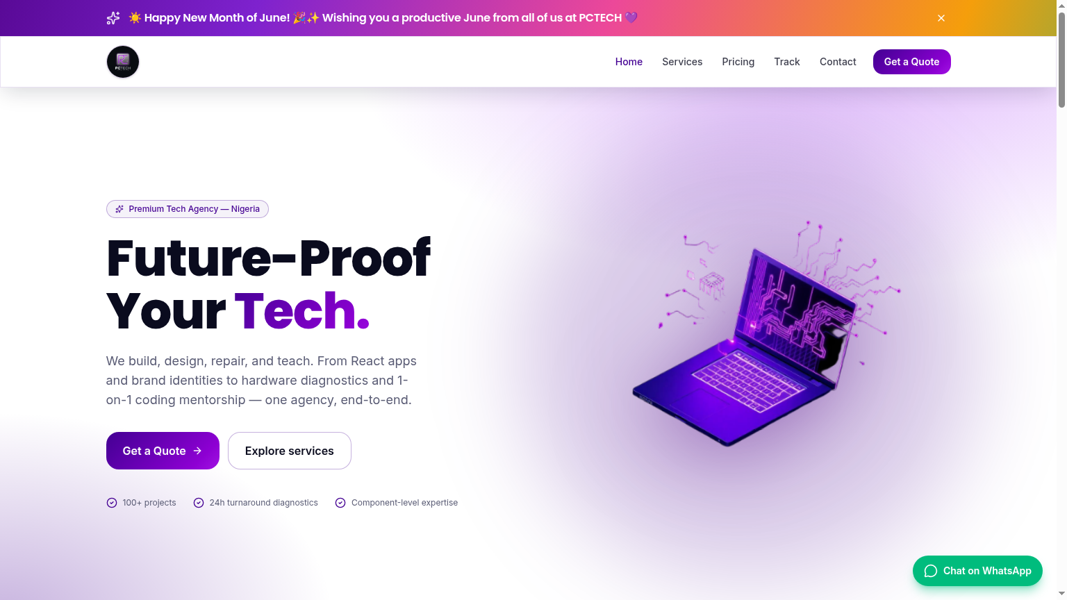 PCTECH homepage on MacBook Pro